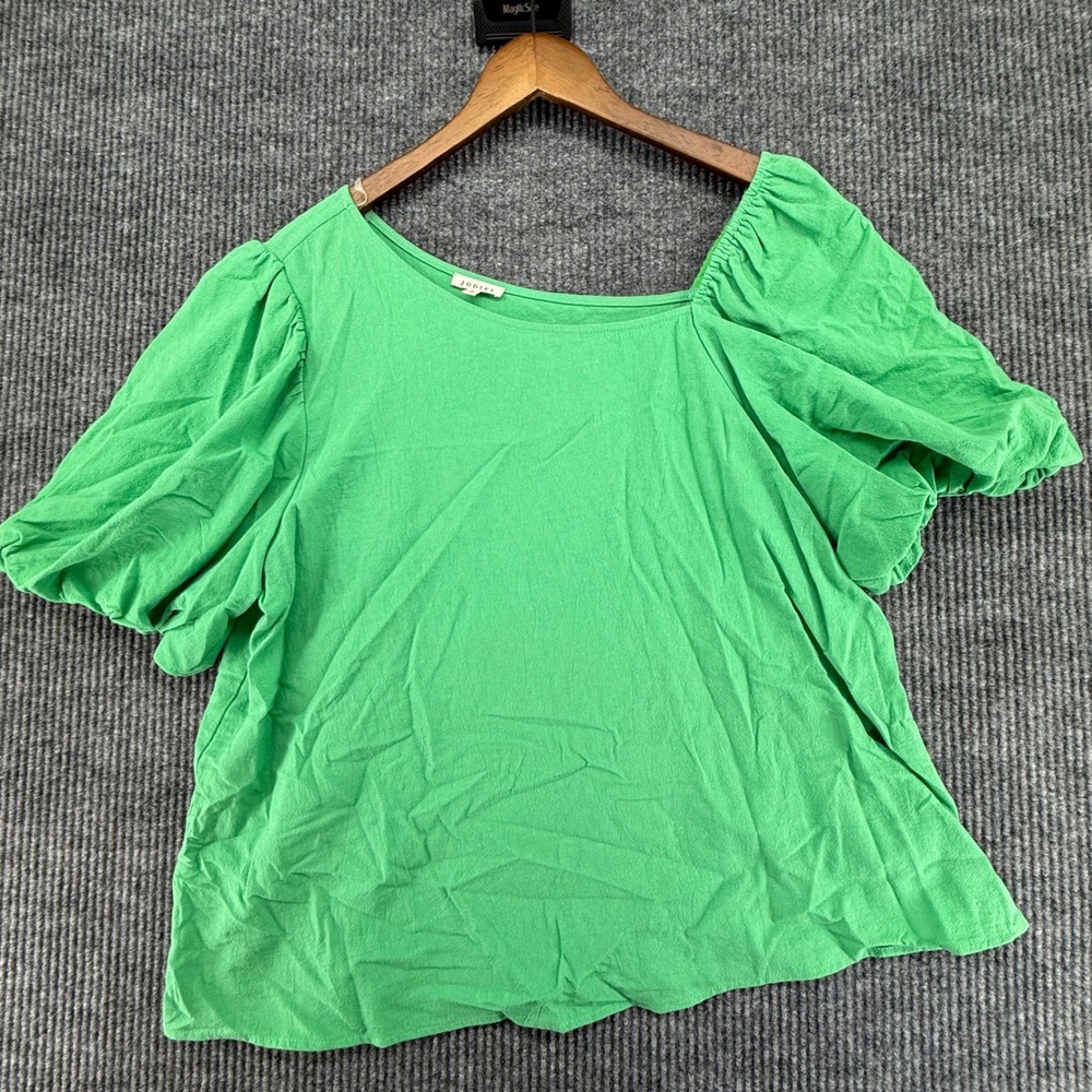 Jodifl Puff Sleeve Blouse Womens Large Green Excellent Asymmetric Neck Top